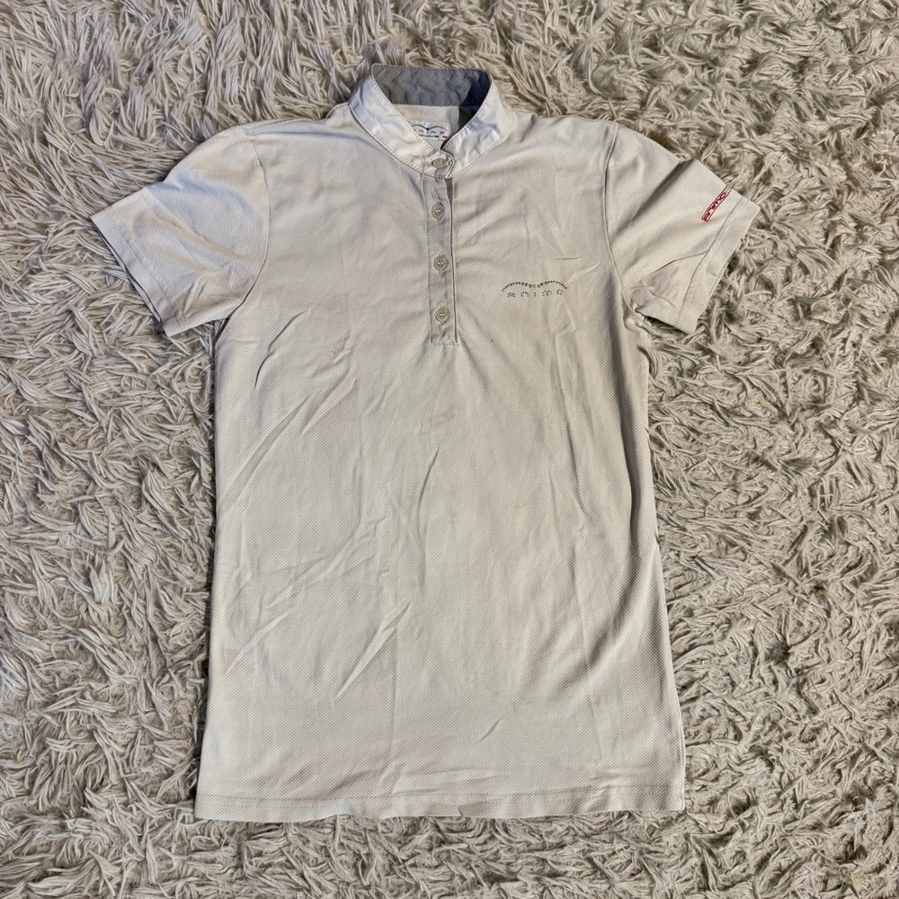 Girl’s Size 12 White Animo Short Sleeve Horseback Riding Show Shirt